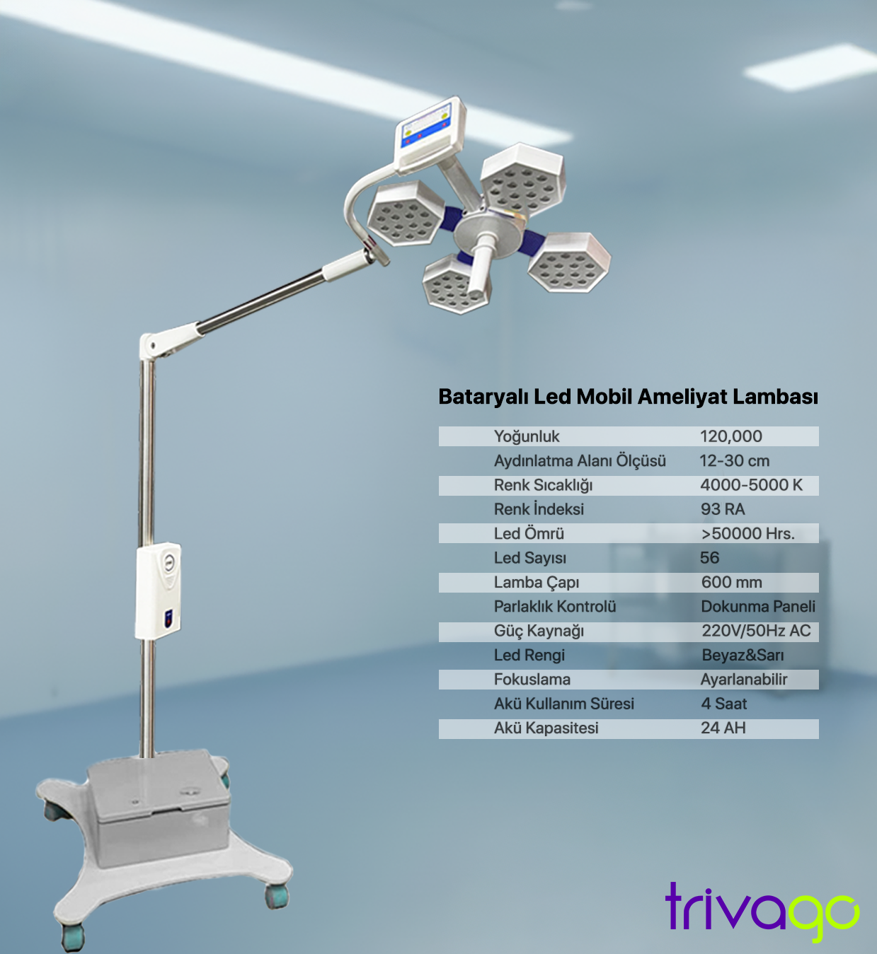    Mobil Bataryalı Ameliyat Lambası