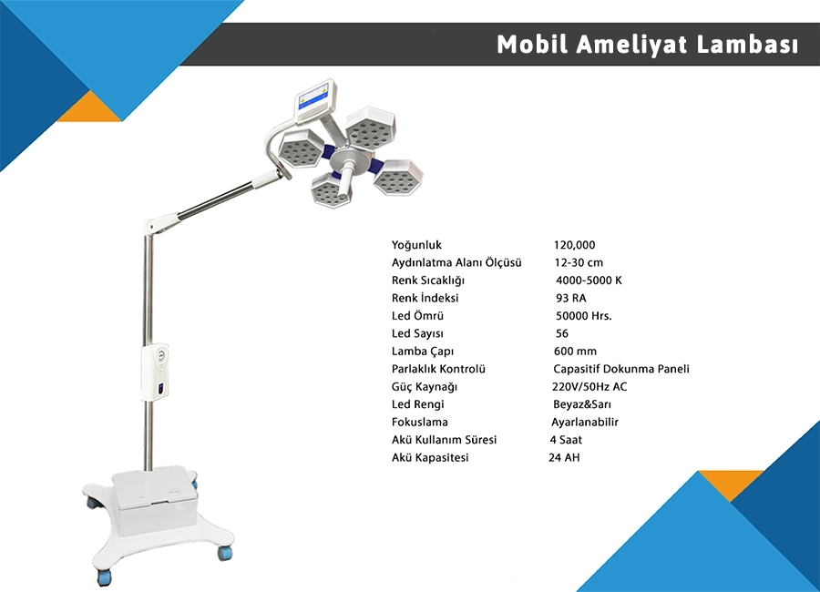 Mobil Bataryalı Ameliyat Lambası
